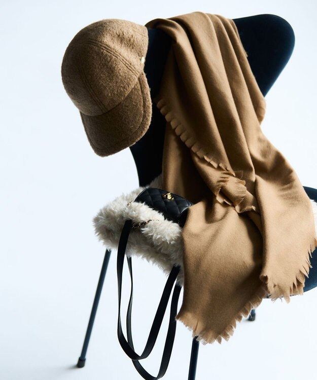 23区 ピュアカシミヤ フリンジ ストール キャメル系