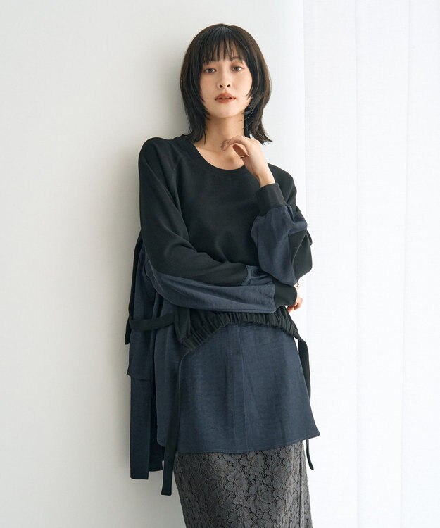 YECCA VECCA 素材MIXレイヤード起毛プルオーバー Black