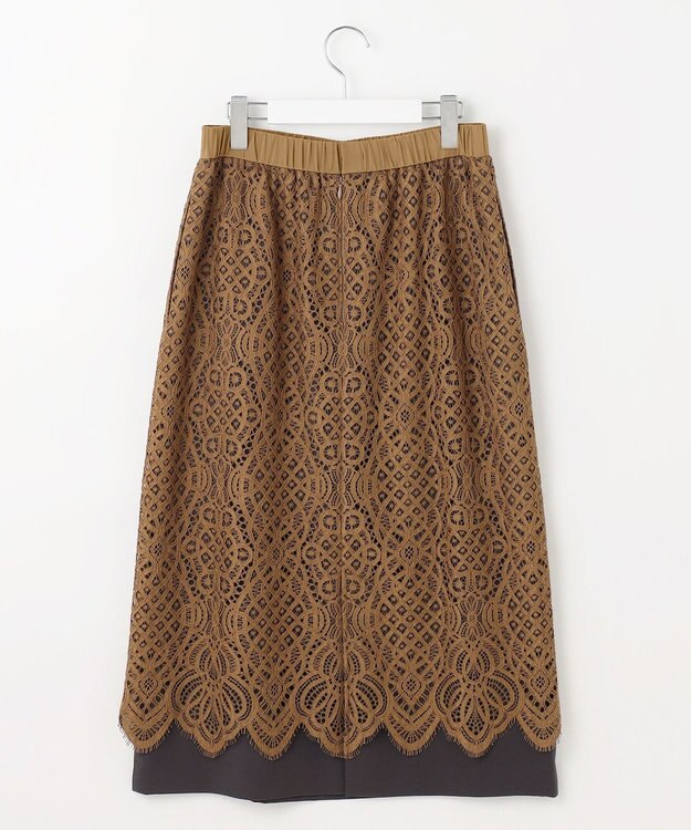 自由区 S 【SHIHOさん着用】バイカラーレース スカート キャメル×グレー