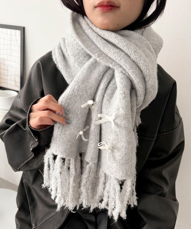 WEGO ベロアリボンニットストール ライトグレー