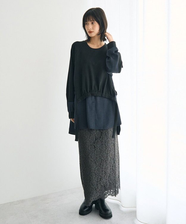 YECCA VECCA 素材MIXレイヤード起毛プルオーバー Black