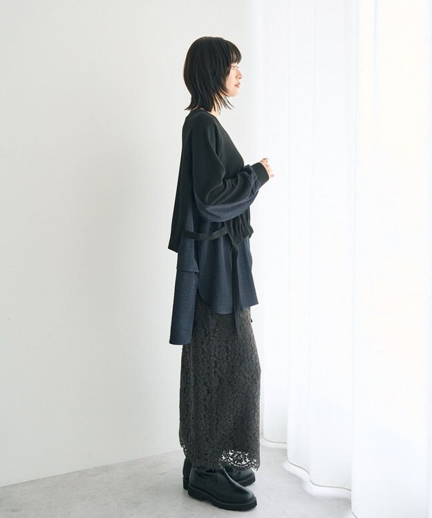 YECCA VECCA 素材MIXレイヤード起毛プルオーバー Black