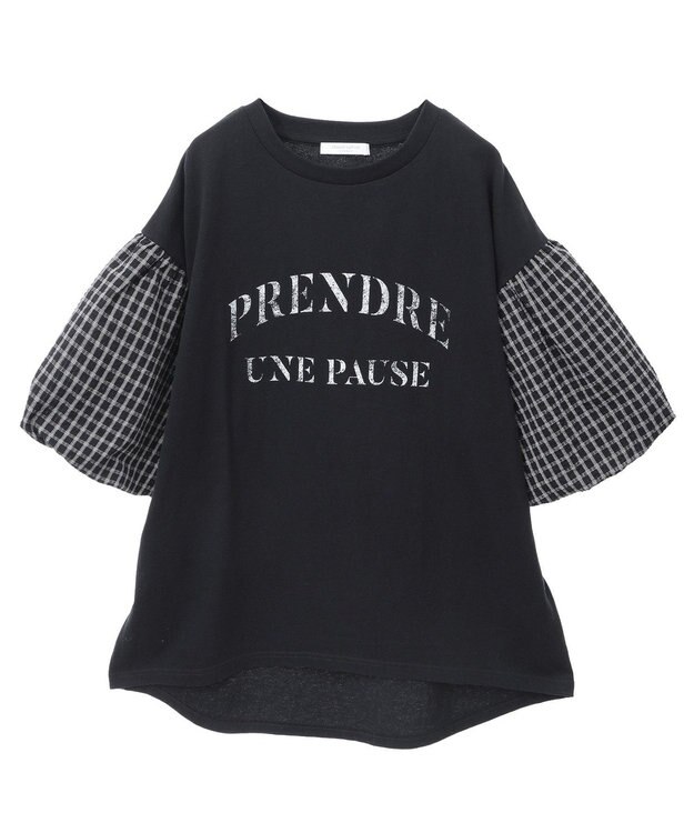 Green Parks チェックバルーンスリーブロゴチュニック Black