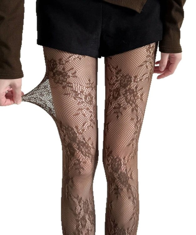 WEGO フラワー総レースタイツ ブラウン