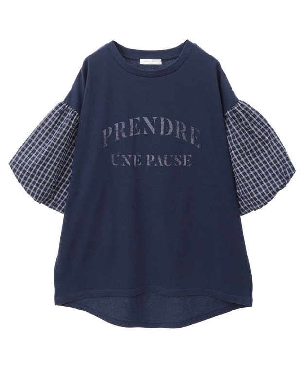 Green Parks チェックバルーンスリーブロゴチュニック Black