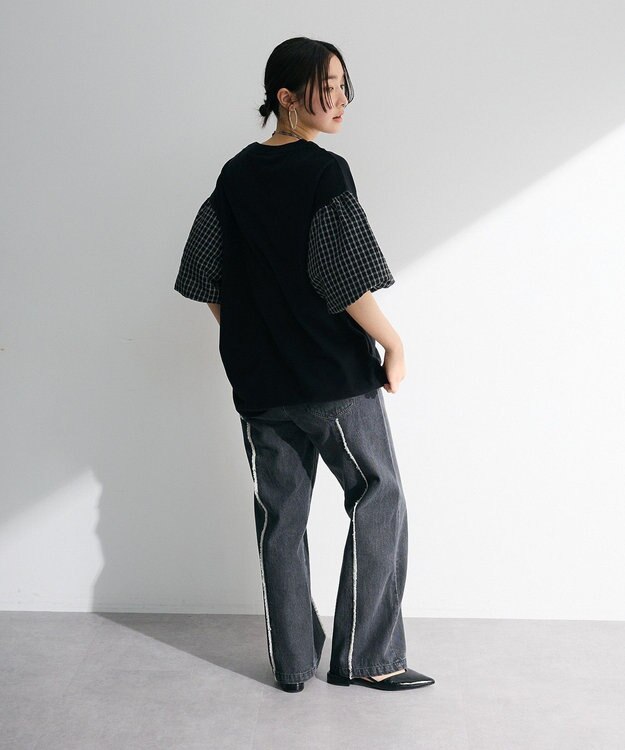 Green Parks チェックバルーンスリーブロゴチュニック Black