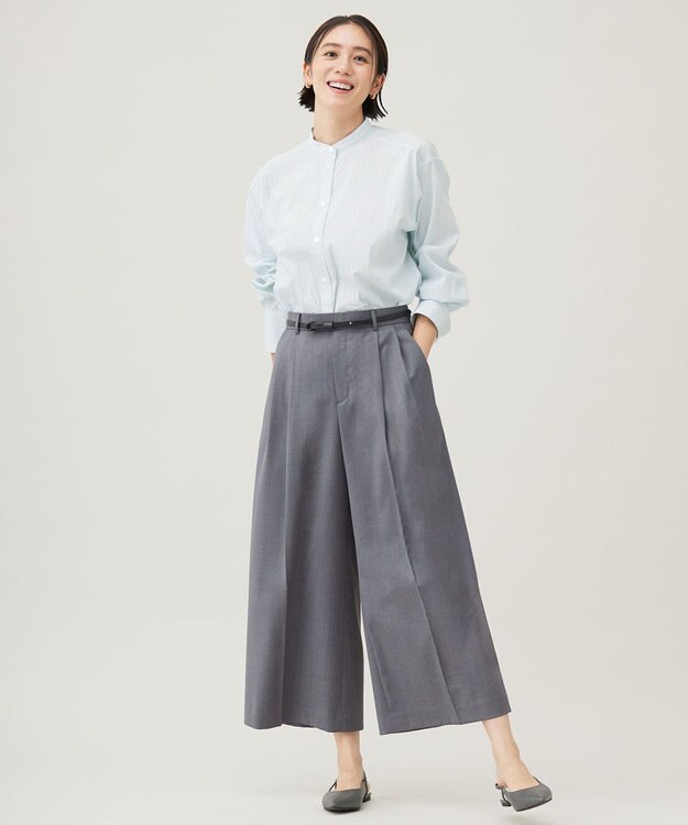 自由区 S 【洗える】TWラチネストレッチワイドクロップド パンツ グレー