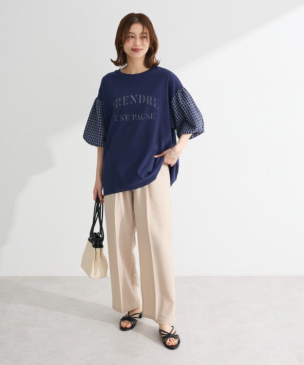 Green Parks チェックバルーンスリーブロゴチュニック Black