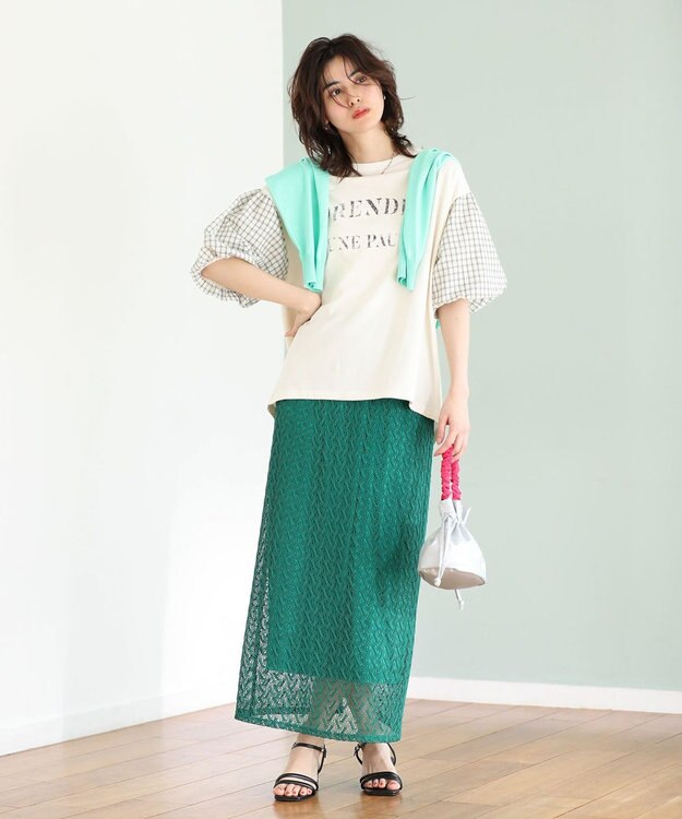 Green Parks チェックバルーンスリーブロゴチュニック Black