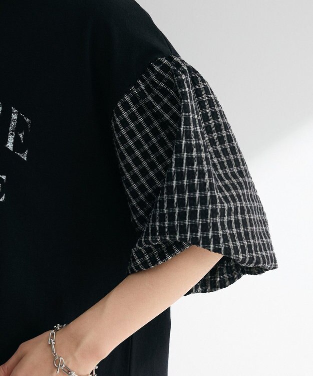 Green Parks チェックバルーンスリーブロゴチュニック Black