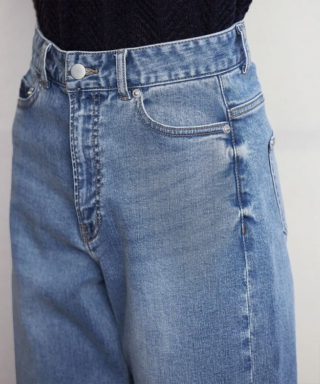 Tiaclasse 【安田美沙子さん/小倉優子さん着用】【洗える】ストレッチワイドデニム ブルー