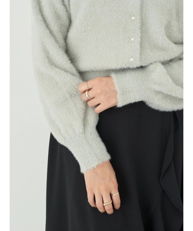 earth music&ecology ミニシャギーパールボタンカーディガン Light Gray