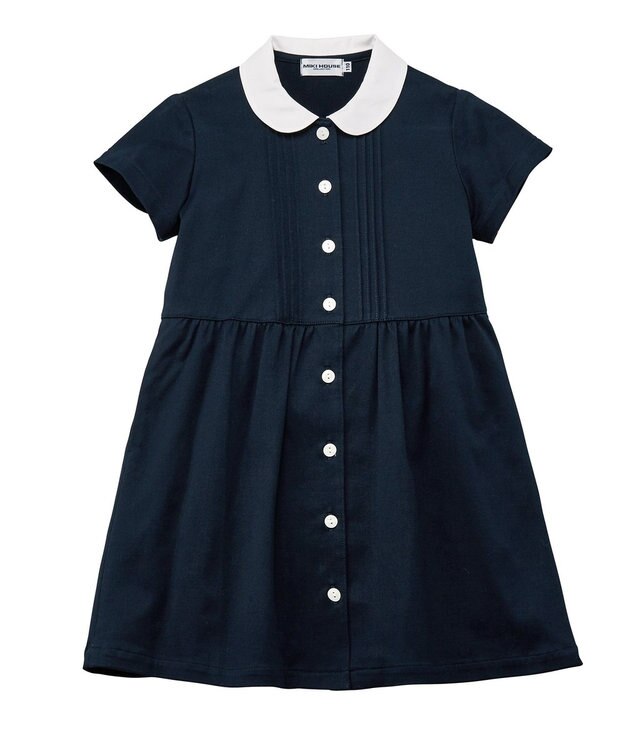 MIKI HOUSE HOT BISCUITS 【90-130cm】丸襟半袖ワンピース 紺