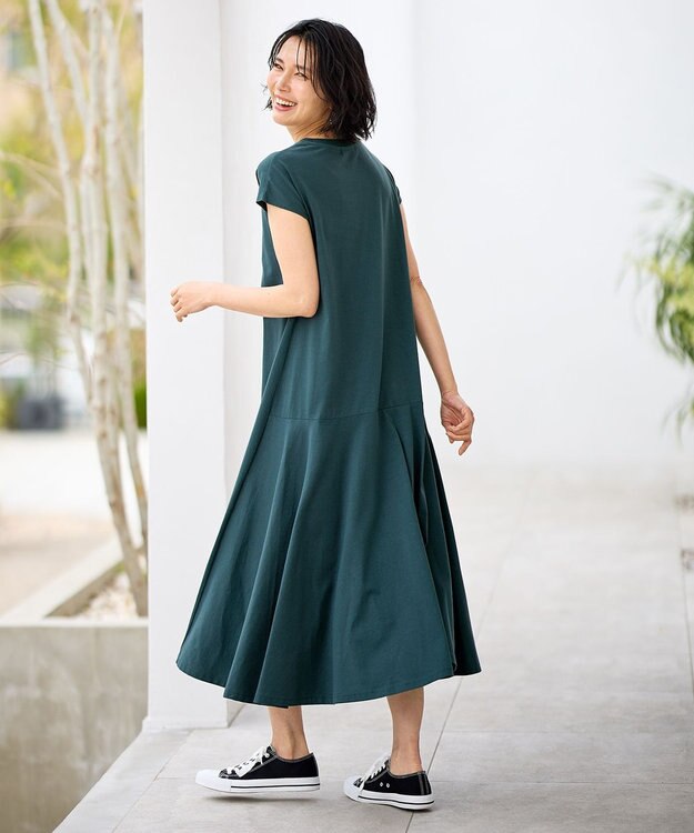 ANY 【洗濯機可】フレンチスリーブワンピース グリーン