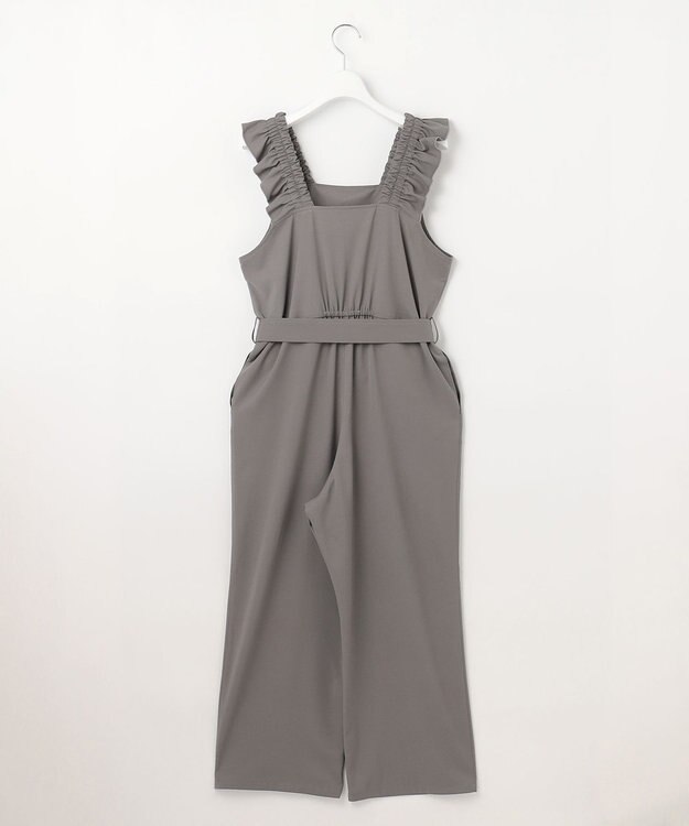 Feroux 【洗える】ショルダーフリル オールインワン グレー系