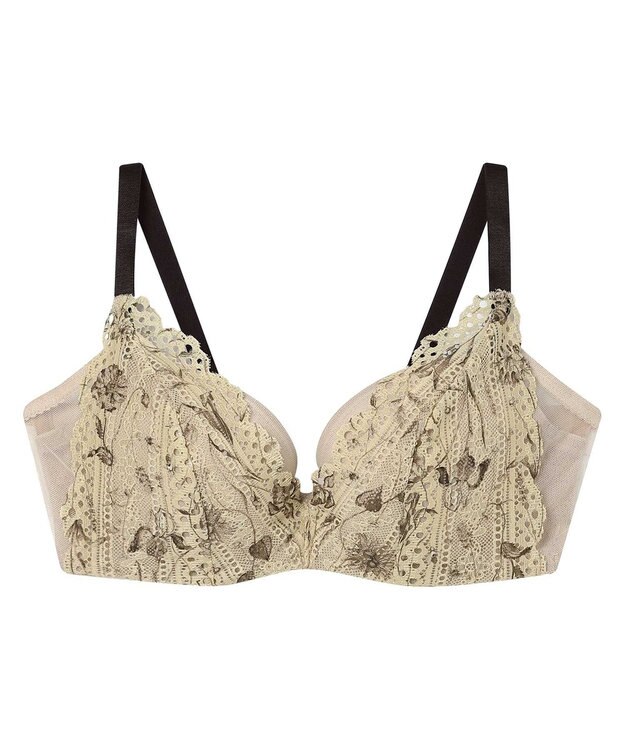 une nana cool さあわたし レース 脇高ブラジャー MADE WITH LIBERTY FABRIC ベージュ×ブラック