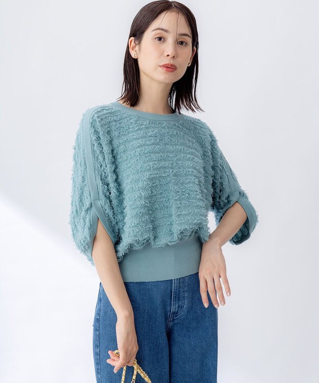 組曲 【WEB限定】カットジャガードドルマンスリーブ ニット ブルー系