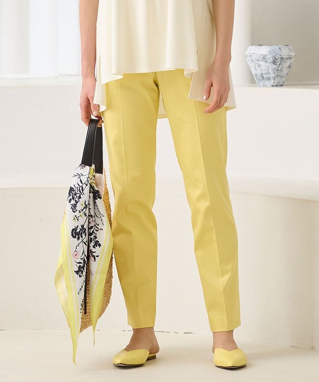 自由区 L 【接触冷感・吸湿・速乾】COOLMAX テーパードパンツ ライトイエロー系