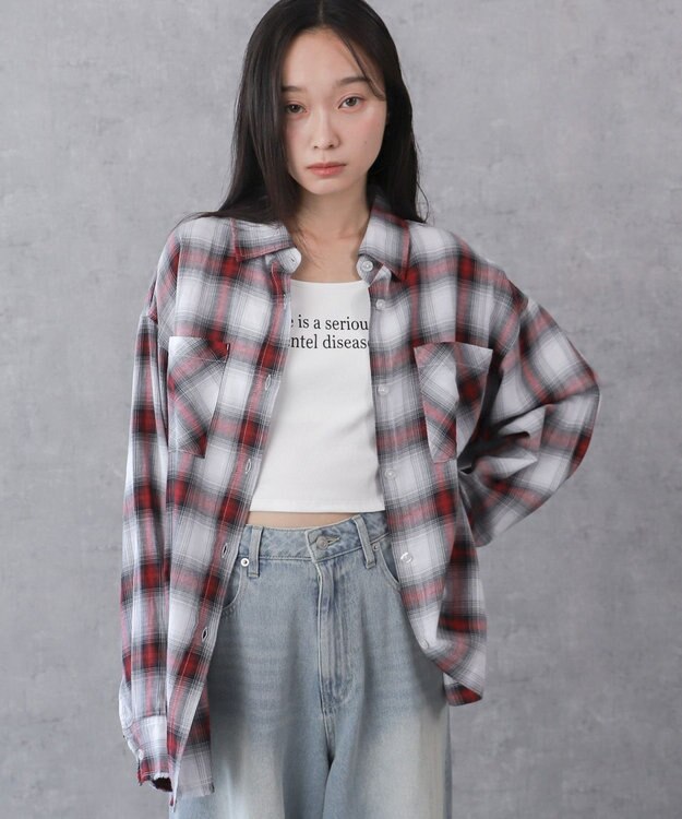 WEGO チェックBIGシャツ レッド