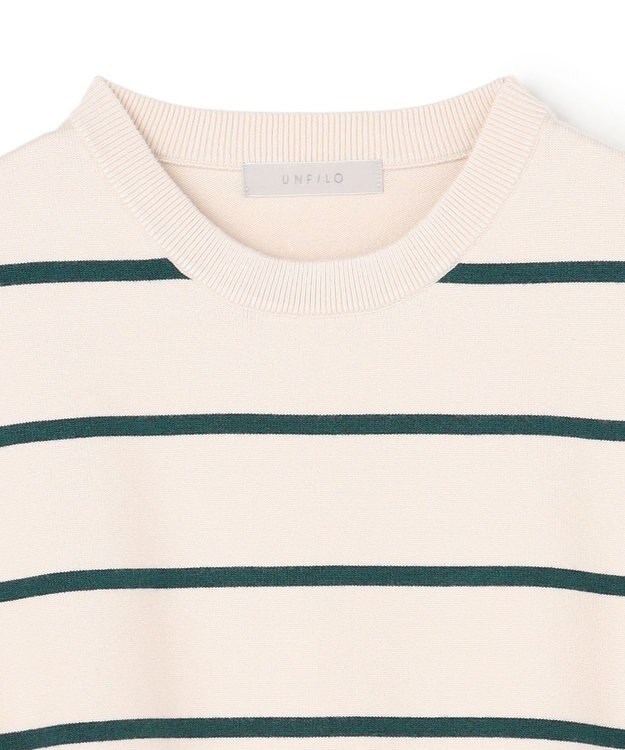 UNFILO MENS 【OCEANS YouTube 掲載/男女兼用】スムースシルキーニット 柄 ボーダー アイボリー×グリーン