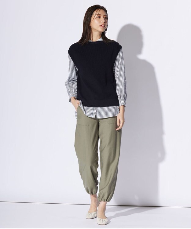 J.PRESS LADIES L 【洗える】GIMA COTTON ニット ベスト ネイビー系