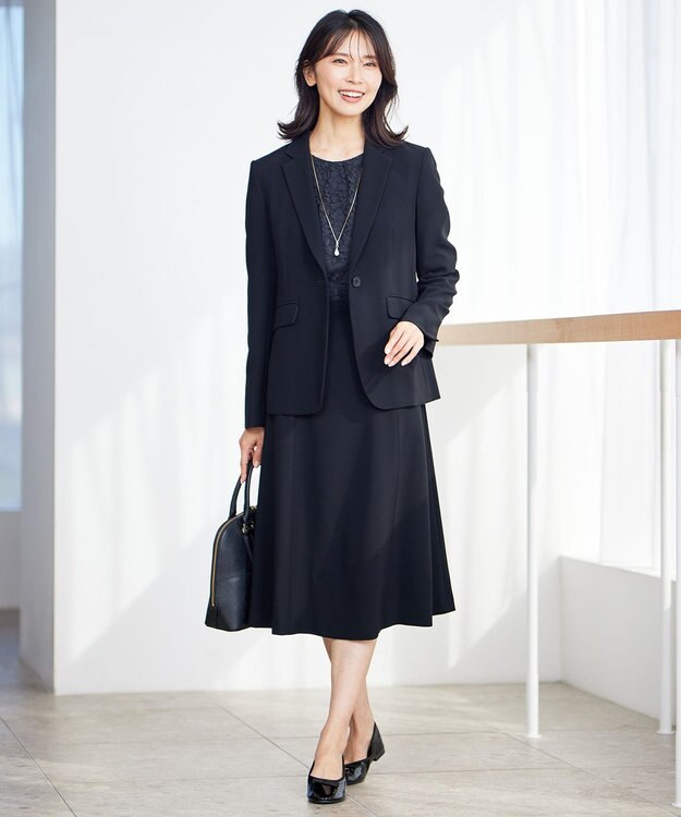 23区 【洗える】トリアセダブルジョーゼット フレア ワンピース ブラック系