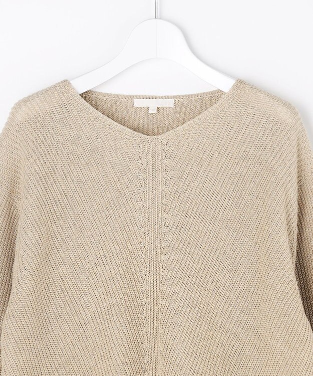 自由区 L リネンミドルゲージプルオーバー ニット ベージュラメ