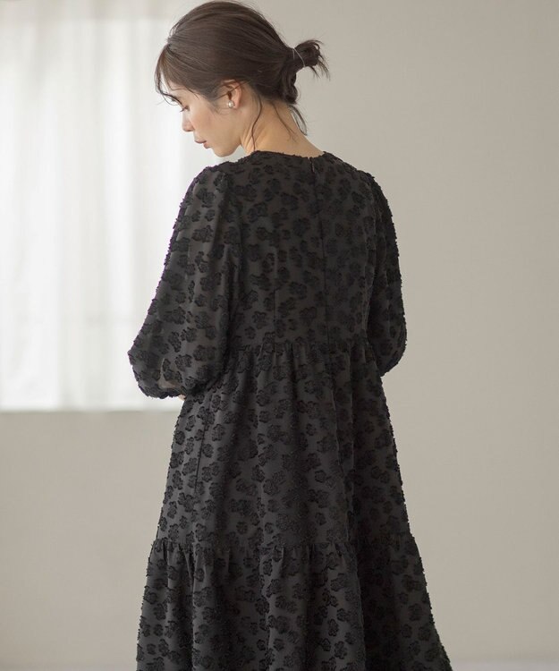 組曲 カットジャカードティアードワンピース ブラック系