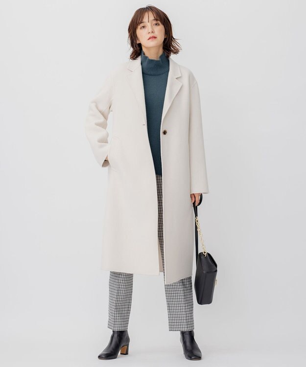 23区 ウールミルドストレッチチェック テーパードパンツ モノトーンチェック