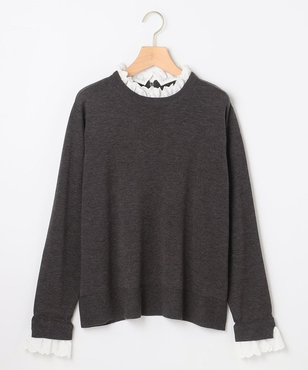 組曲 【WEB限定】レースフリルスタンド ニット グレー系