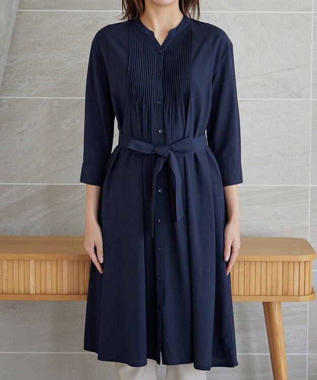 Tiaclasse L 【3way】ピンタックシャツワンピース ネイビー