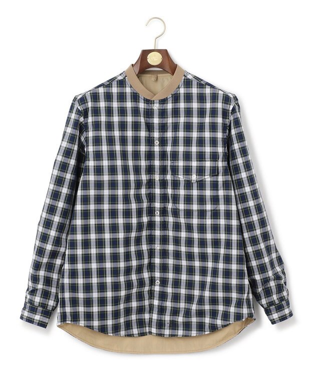 J.PRESS MEN マルチチェック×ナイロンタフタワッシャー リバーシブルシャツ ダークグリーン系3