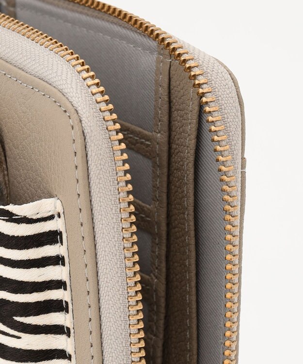 UNBILLION perche 牛革ハラコタイプ×ゴートモバイルウォレットショルダー ライトグレー