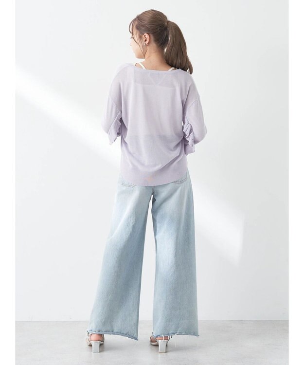 earth music&ecology 袖フリルシアーカーディガン Purple