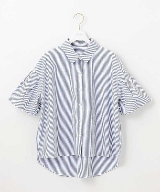 ANY SIS S 【洗える】クロップド シャツ ブルーベースストライプ