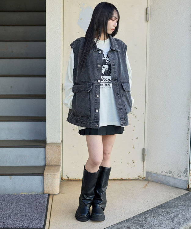 WEGO 【ユニセックス着用ITEM/MLサイズ展開】ワーカーズデニムベスト デニムブラックソノタ