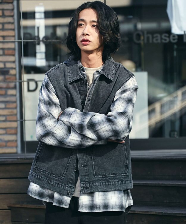 WEGO 【ユニセックス着用ITEM/MLサイズ展開】ワーカーズデニムベスト デニムブラックソノタ