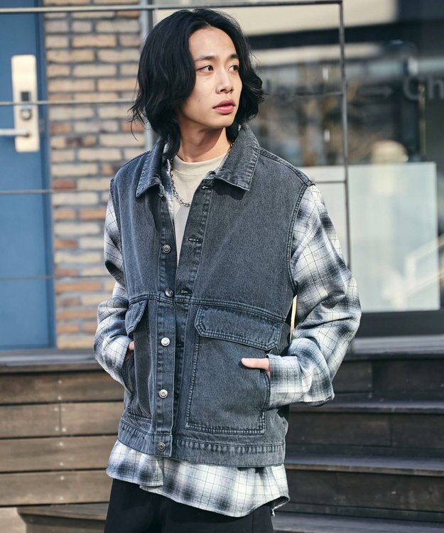 WEGO 【ユニセックス着用ITEM/MLサイズ展開】ワーカーズデニムベスト デニムブラックソノタ