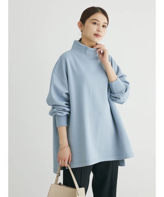 Green Parks Ｂｒｕｓｈｅｄ　タートル裏起毛チュニック Sax