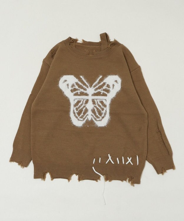 WEGO バタフライダメージニット ブラウン