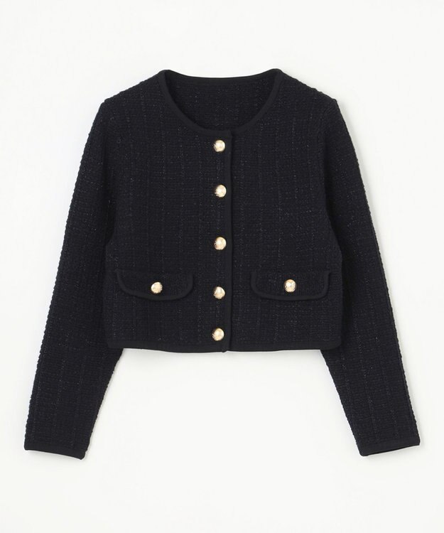 GRACE CONTINENTAL ツイードショートニットカーディガン ブラック