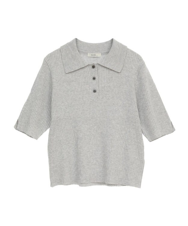 earth music&ecology 半袖ポロニットプルオーバー Light Gray