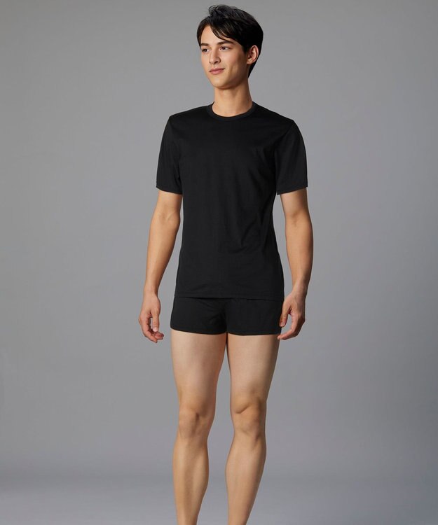 WACOAL MEN インナー　3分袖　綿100％　吸汗速乾　抗菌防臭　クルーネック　アウターとしても着用可能　/ブロス　GL5300 ブラック