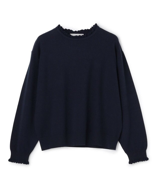 UNFILO フリルトリミング ニット ネイビー×ネイビー