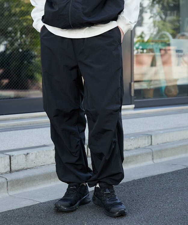 WEGO 【ウエストゴム/MLサイズ展開】ナイロンイージーパンツ ブラック