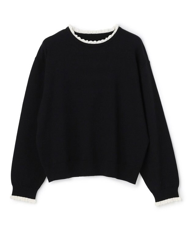 UNFILO フリルトリミング ニット ブラック×エクリュ