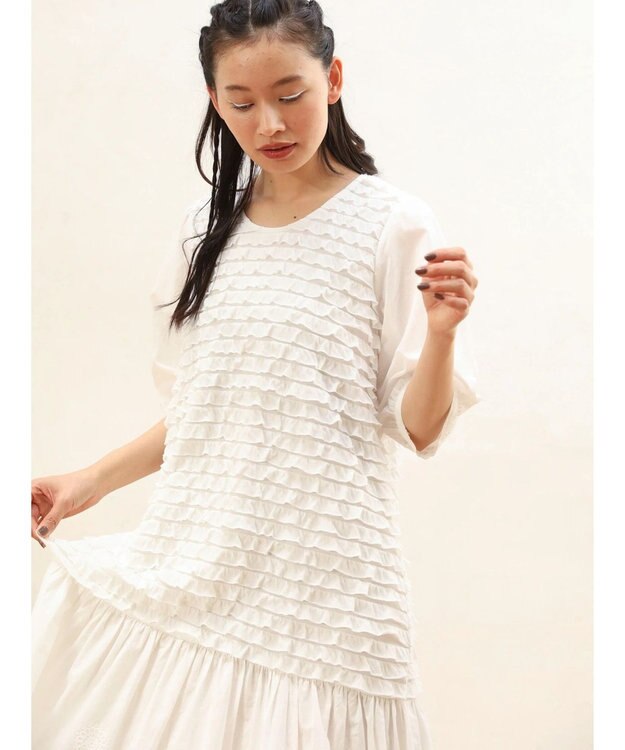 Green Parks ■ＥＳＣＡＲ　ウェーブカット×ローン刺繍ワンピース Off White