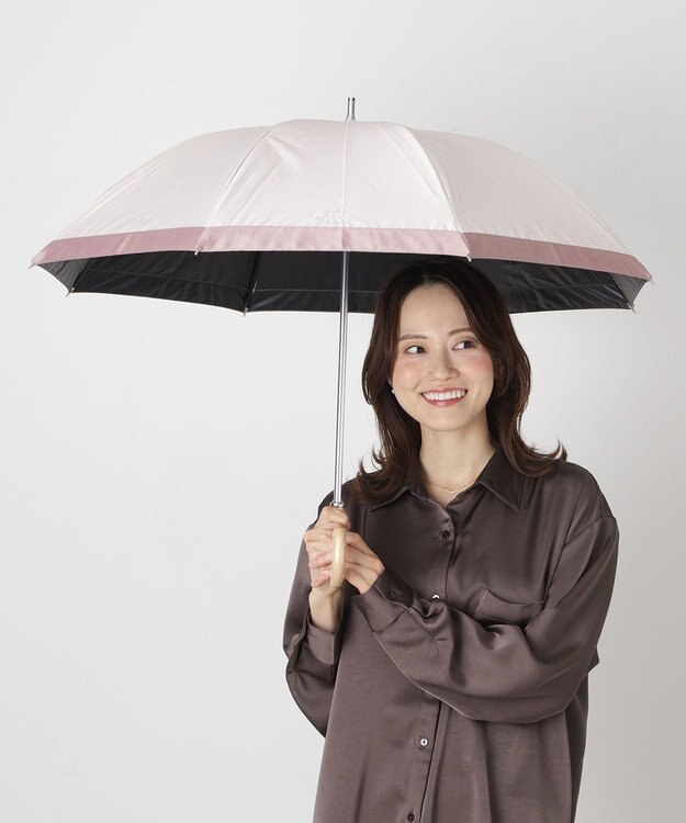 MOONBAT 【遮光/晴雨兼用日傘】LANVIN COLLECTION (ランバン コレクション)グログランリボン バイカラー 遮熱 UV 長傘 モカブラウン