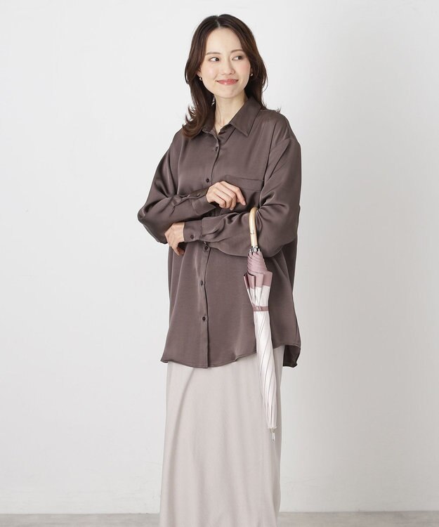 MOONBAT 【遮光/晴雨兼用日傘】LANVIN COLLECTION (ランバン コレクション)グログランリボン バイカラー 遮熱 UV 長傘 モカブラウン