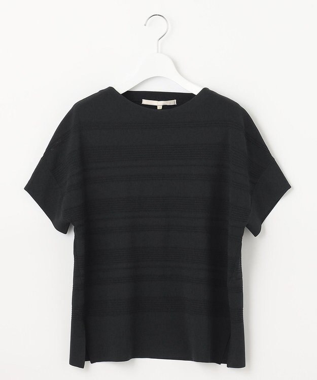 自由区 【洗える】クレープストレッチボーダー ニット ブラック系